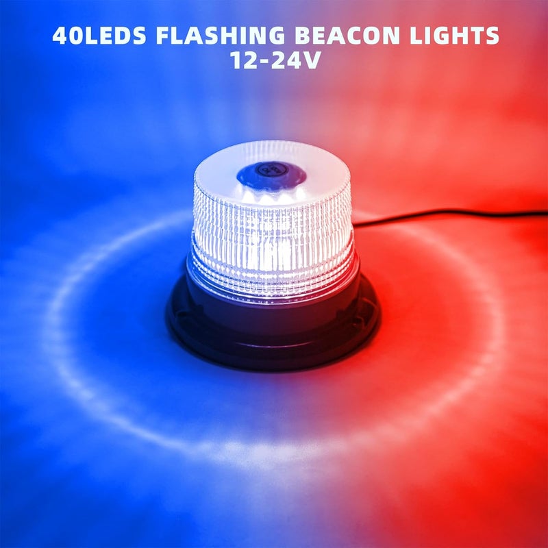 PKINGLAKE 1-Pcs Red/Blue LED Beacon Lights 12-24V Warning Safety Flashing Emergency Roadside Strobe Mini Light Bar with Magnetic Base for Police Snow Plow Truck Vehicles Forklift Tractor - Image 2